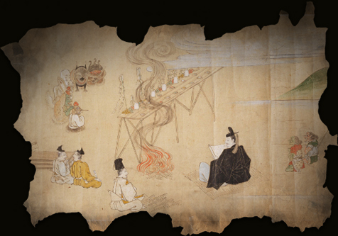 Âm dương sư Abe no Seimei (áo đen) triệu hồi 2 Thức thần (phía sau lưng),cứu chữa người bệnh thoát khỏi quỷ dữ. Ảnh: @narahaku_PR